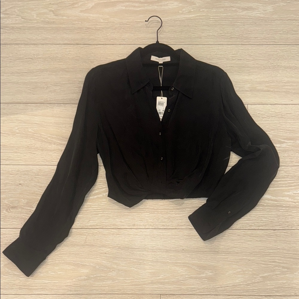 Favorite Daughter Black Cropped Button Down Shirt